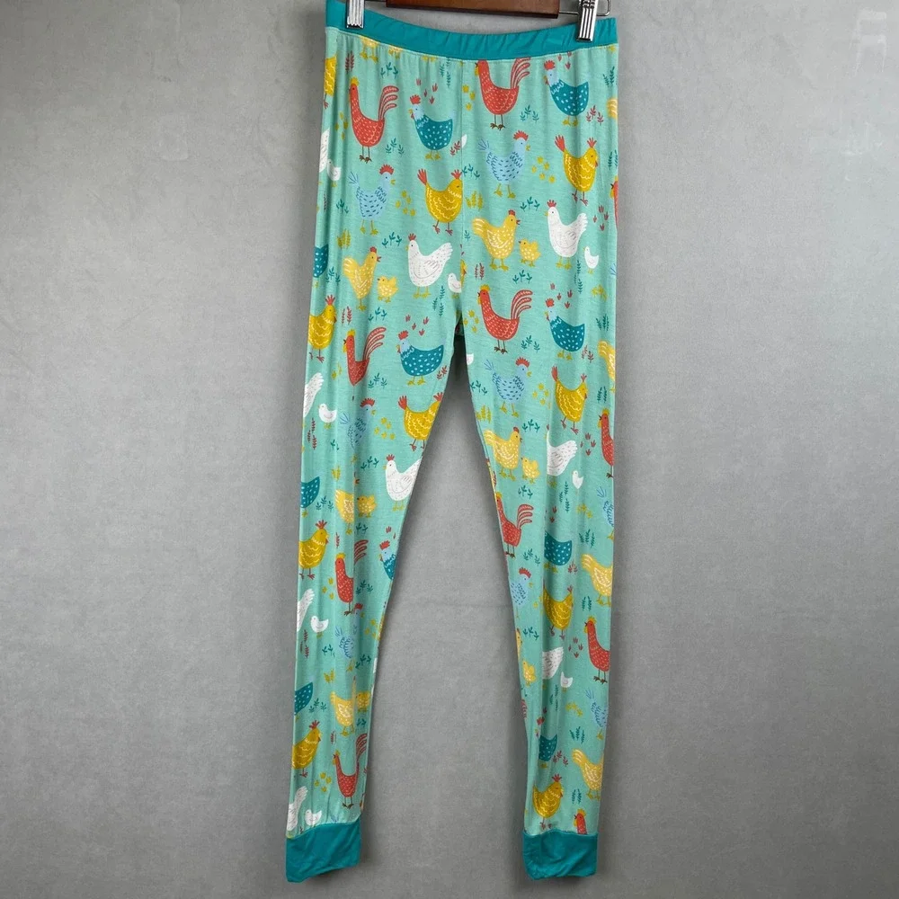 Little Sleepies Cluck Chicken Bamboo Pajama Leggings Teal Blue Kids 16 Farm Luxe